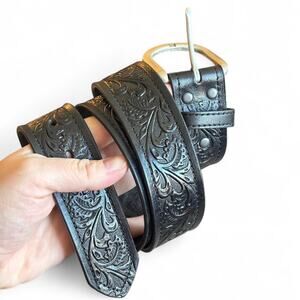 Ariat Western Fit Black Tooled Leather Belt – Grunge Cowgirl [36]
